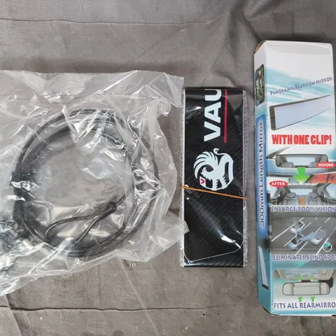 APPROXIMATELY 5 ASSORTED ITEMS TO INCLUDE PANORAMIC REAR VIEW MIRROR, ETC