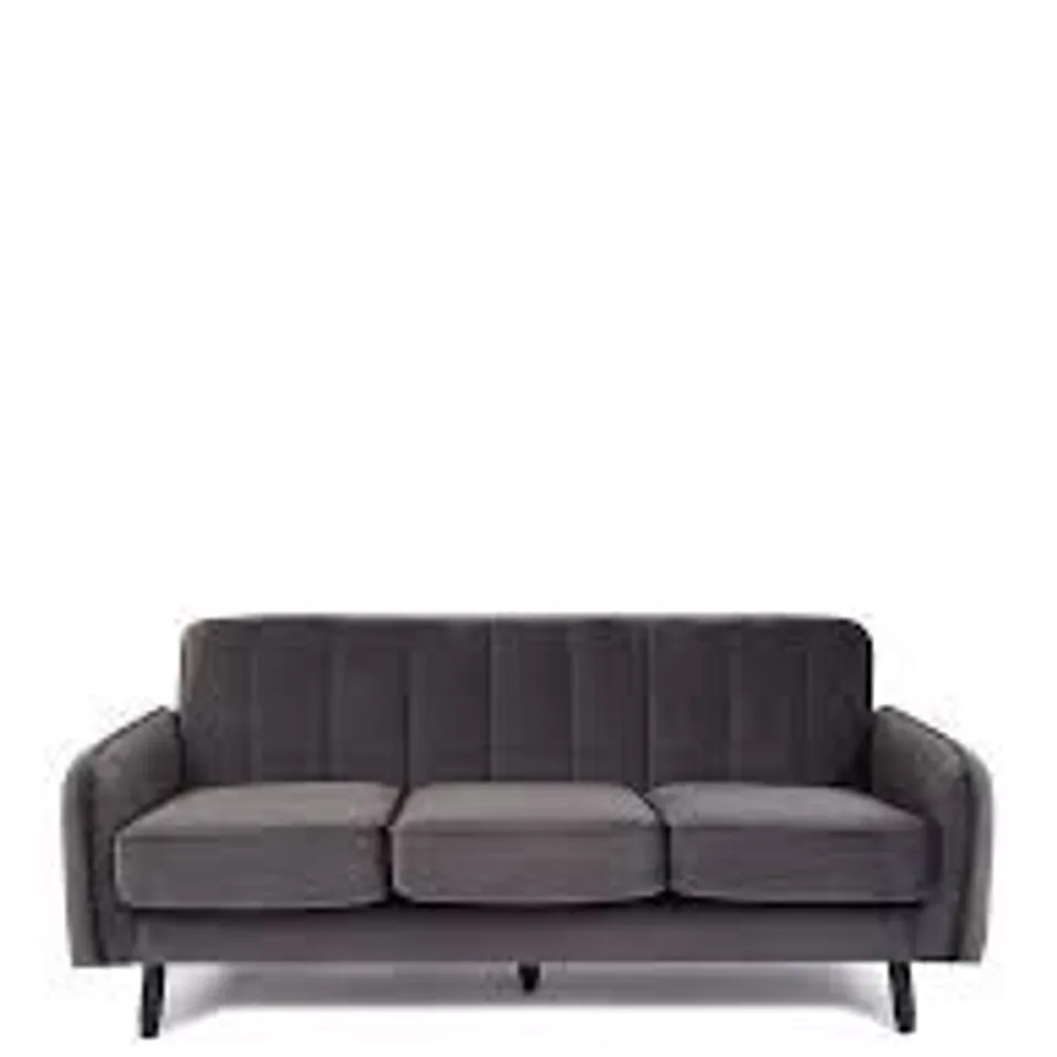 BOXED JENNIFER 3 SEATER VELVET FABRIC SOFA - GREY (1 BOX)