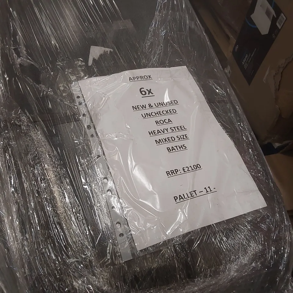 PALLET CONTAINING APPROXIMATELY 6x ROCA HEAVY STEEL BATH TUBS