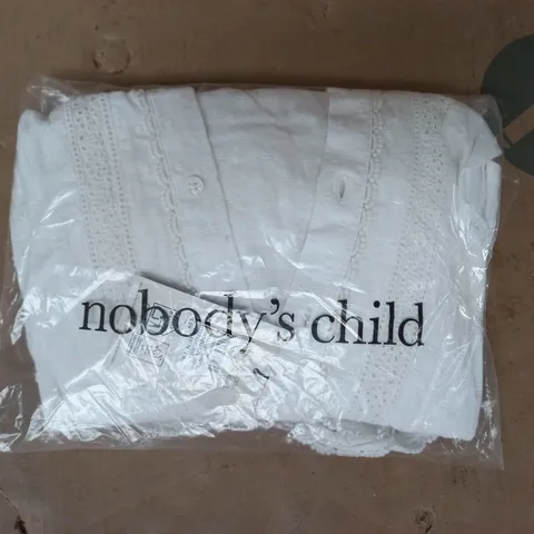 BAGGED NOBODY'S CHILD THIMBOLINA TRIM DETAIL PETER PAN BLOUSE IN WHITE SIZE UK 10