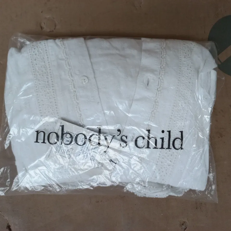 BAGGED NOBODY'S CHILD THIMBOLINA TRIM DETAIL PETER PAN BLOUSE IN WHITE SIZE UK 10