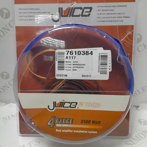 JUICE CAR AUDIO JWTRU422D 2500W 4 GAUGE TWIN AMPLIFIER WIRING KIT