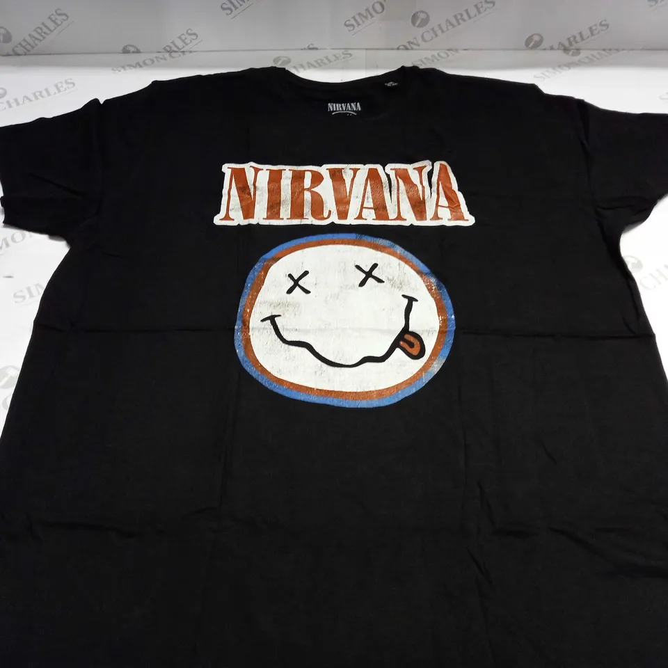 NIRVANA DISTRESSED LOGO UNISEX BLACK T-SHIRT - XXL