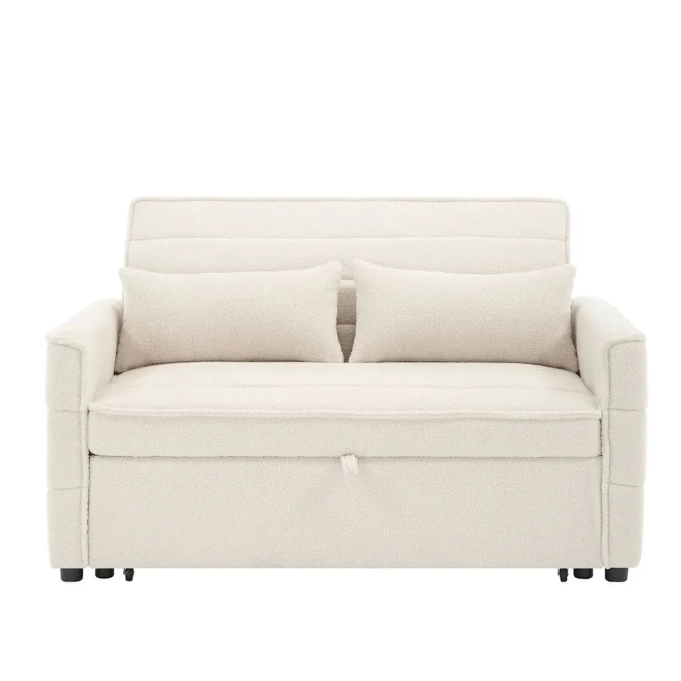 BOXED JASPER BOUCLE 2 SEATER SOFA BED - BEIGE (1 BOX)