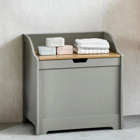 BOXED VIDA PRIANO LAUNDRY CHEST - GREY & OAK (1 BOX)