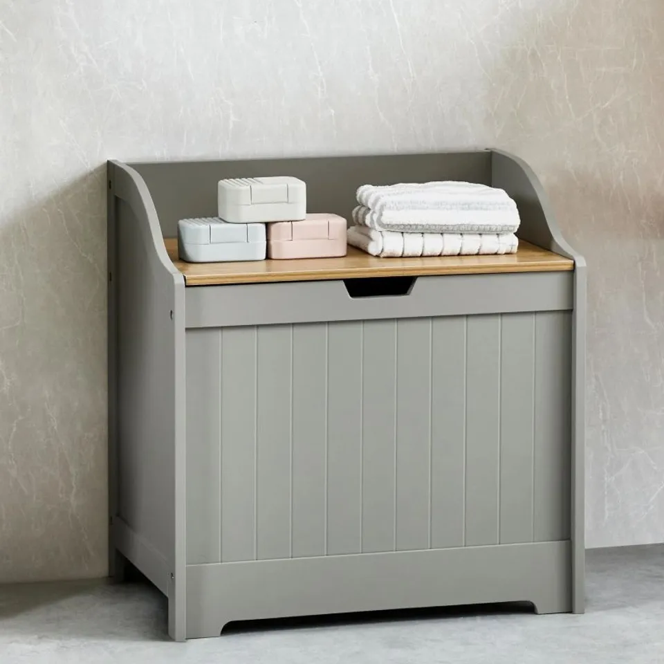 BOXED VIDA PRIANO LAUNDRY CHEST - GREY & OAK (1 BOX)