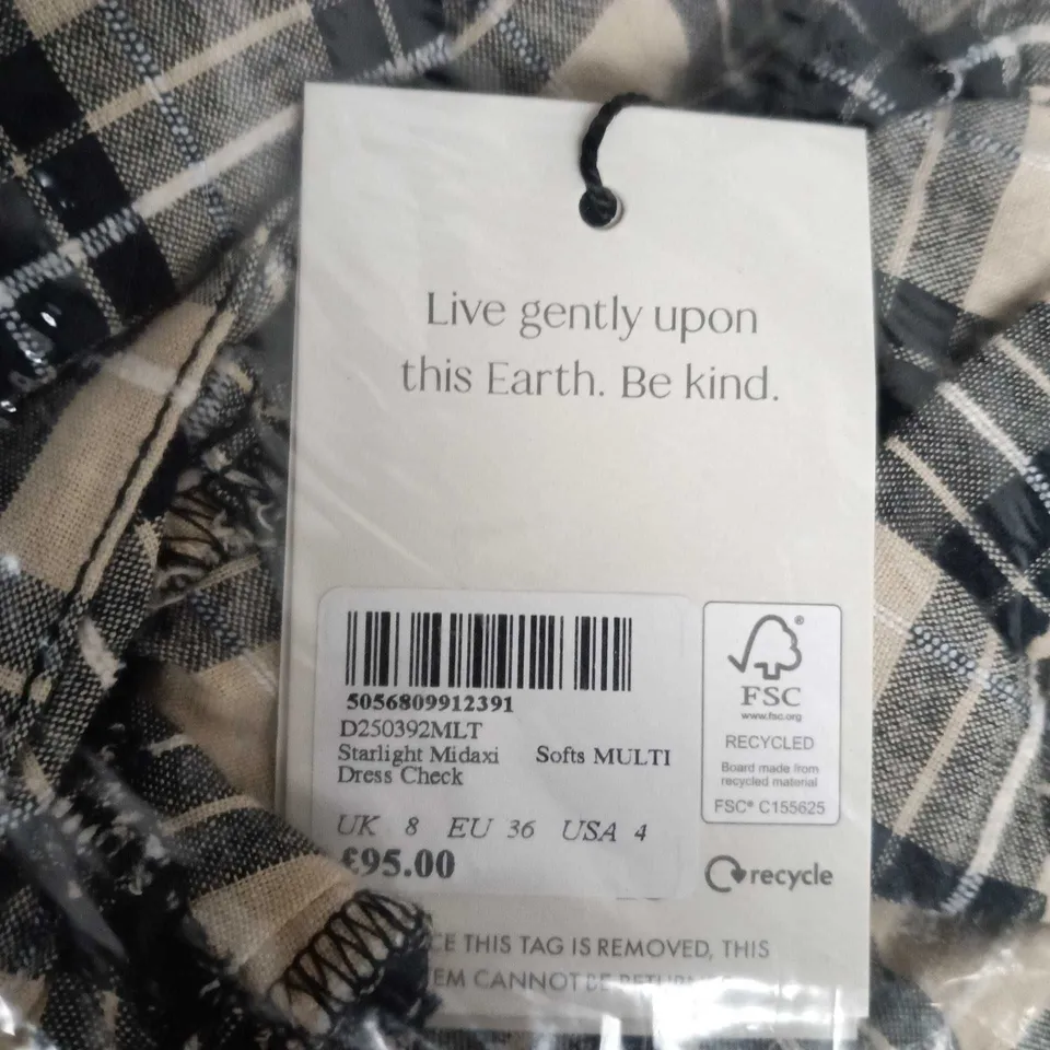 NOBODY'S CHILD STARLIGHT MIDAXI DRESS – CHECK PATTERN, UK 8 (EU 36, USA 4)