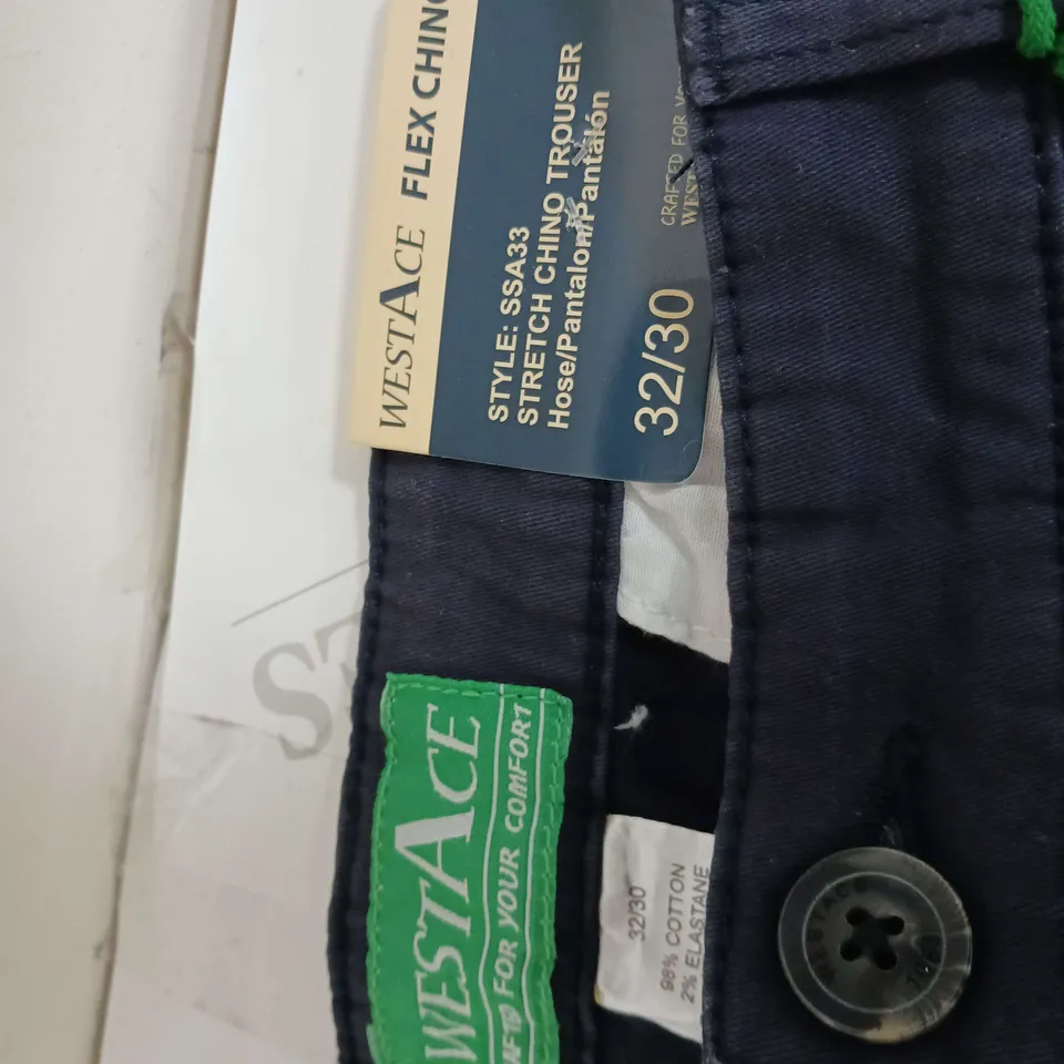 WEST ACE FLEX CHINO TROUSERS NAVY SIZE 32/30