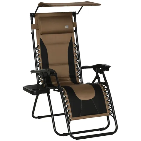 BOXED OUTSUNNY ZERO GRAVITY LOUNGER CHAIR, FOLDING RECLINING PATIO CHAIR WITH SHADE COVER, PADDED SEAT, CUP HOLDER, SOFT CUSHION AND HEADREST FOR POOLSIDE, CAMPING, COFFEE (1 BOX)
