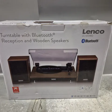 BOXED LENCO LS-100WD BELT DRIVE TURNTABLE WITH WOODEN SPEAKERS