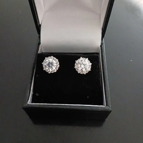 DIAMONIQUE 2.6CT TW PLATINUM PLATED BEZEL CLAW CLUSTER STUD EARRINGS