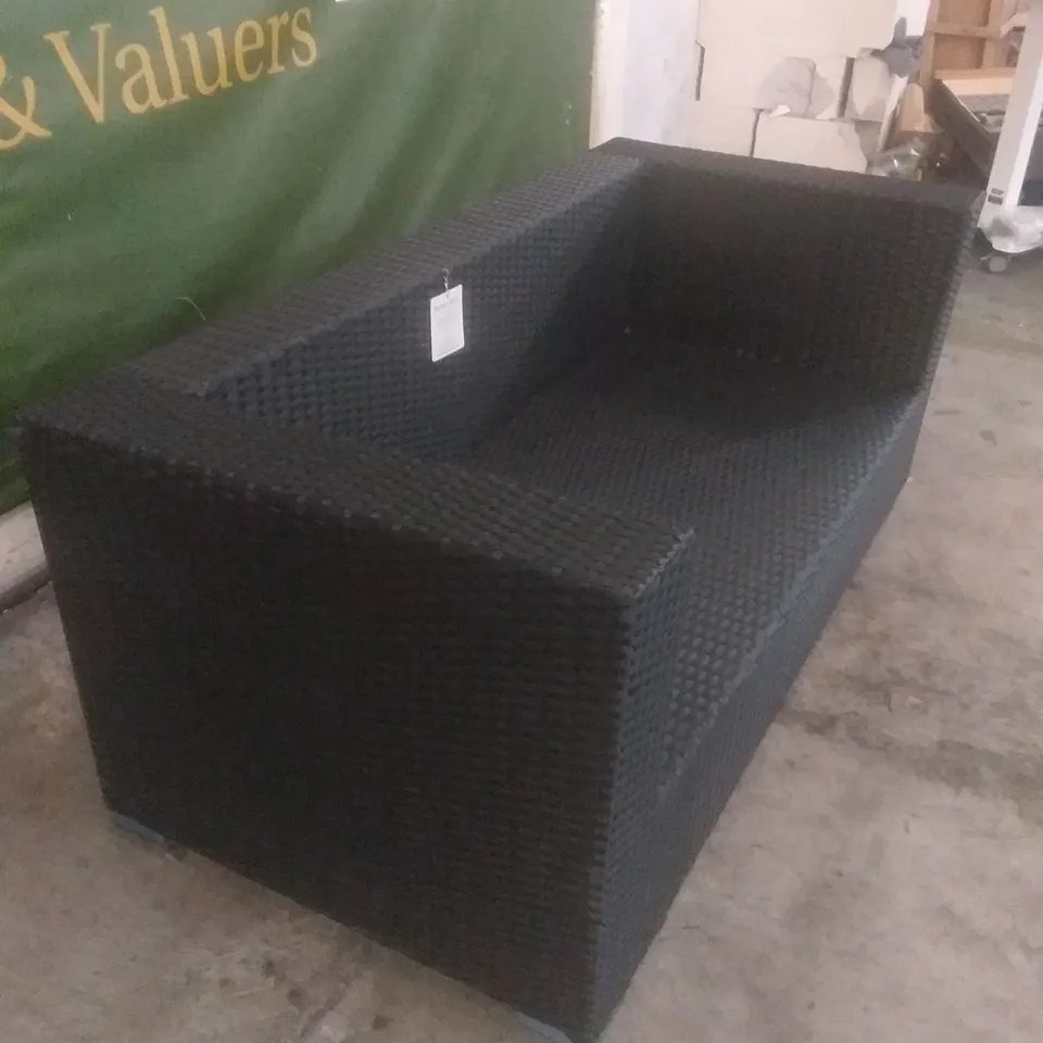 RATTAN EFFECT 2 SEATER GARDEN SOFA BLACK