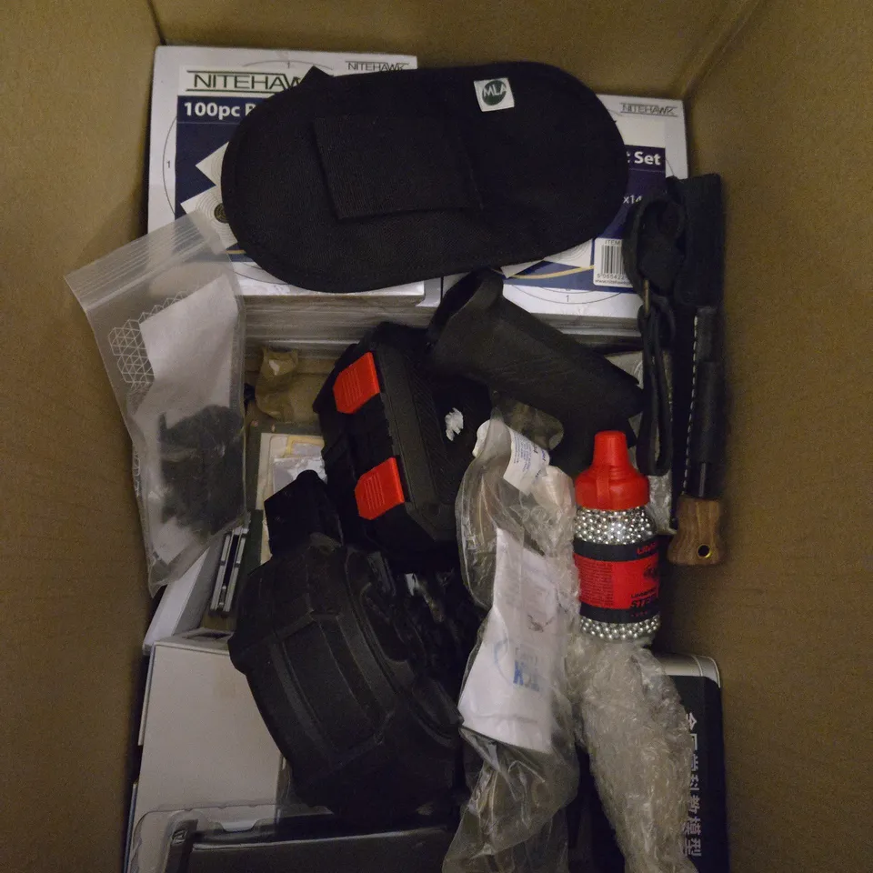 APPROX 20 ASSORTED ITEMS TO INCLUDE STEEL BB'S, TARGET SETS, PORTABLE SHOE/BOOT DRYER, ETC 