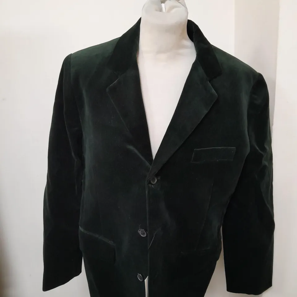 ZARA BUTTONED GREEN VELVET BLAZER JACKET SIZE XL