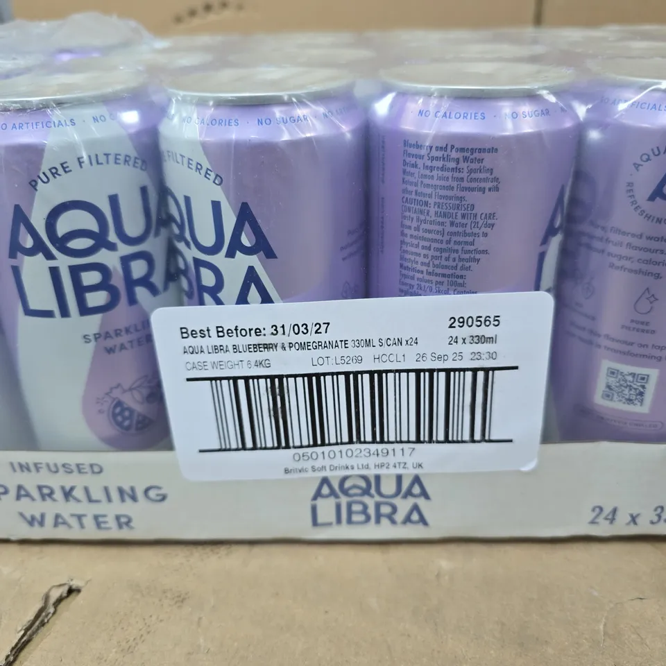 AQUA LIBRA BLUEBERRY & POMEGRANATE SPARKLING WATER – 22 X 330ML CANS