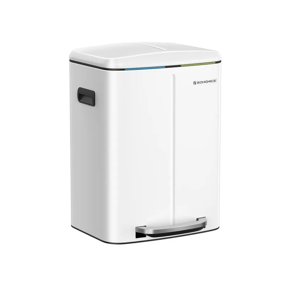 BOXED SONGMICS DUAL METAL RUBBISH BIN - WHITE 