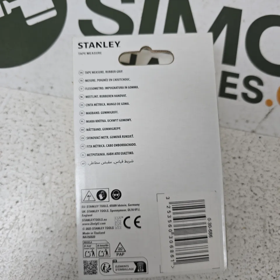 STANLEY TAPE MEASURE WITH RUBBER GRIP – YELLOW/BLACK 