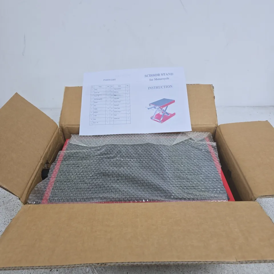 SCISSOR STAND FOR MOTORCYCLE – BOXED WITH INSTRUCTION SHEET