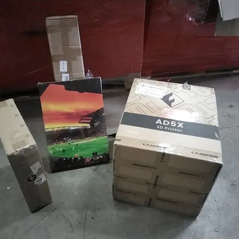 PALLET OF HOUSEHOLD ITEMS TO INCLUDE WARDROBE, CANVAS PRINT, 3D PRINTER, BED CANOPY AND OTHER ASSORTED ITEMS...