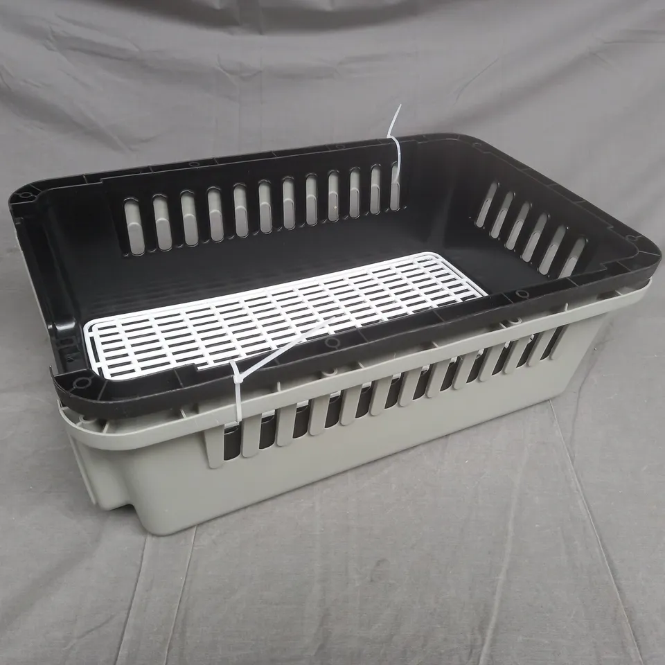 boxed unbranded grey and black pet carrier 