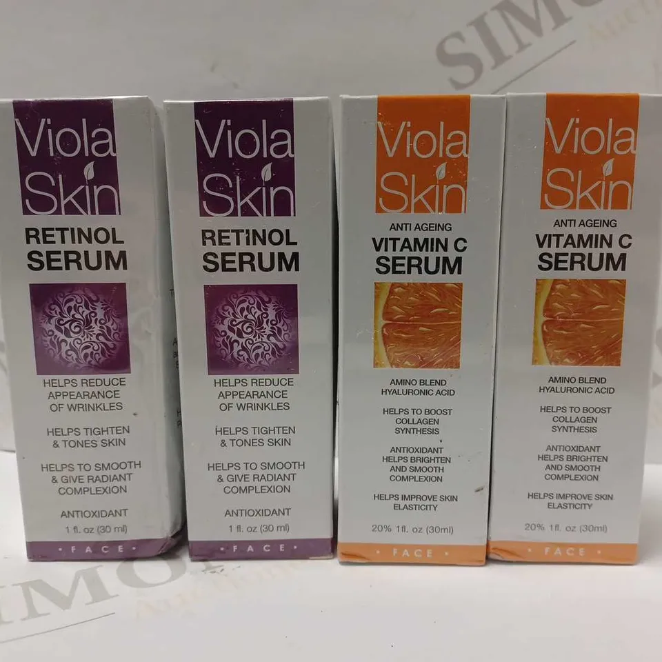 LOT OF 4 ASSORTED VIOLA SKIN PRODUCTS TO INCLUDE 2 X RETINOL SERUM & 2 X VITAMIN C SERUM