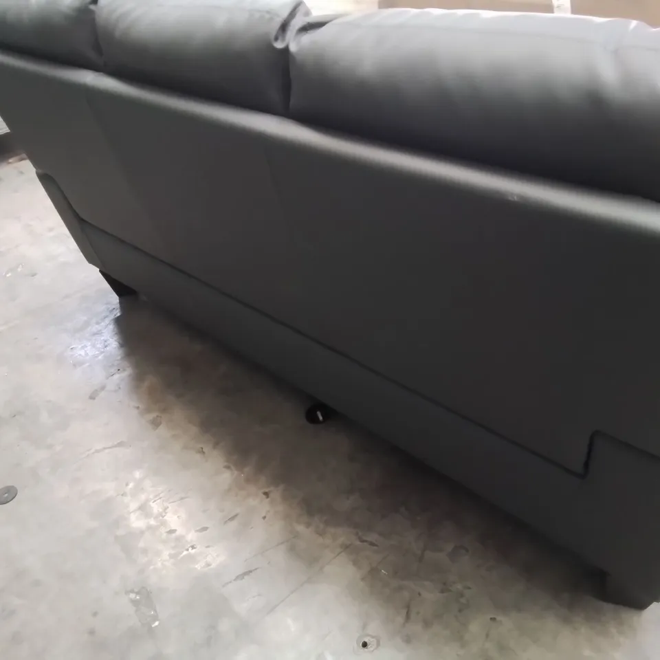 DESIGNER THREE SEATER SOFA GREY FAUX LEATHER 