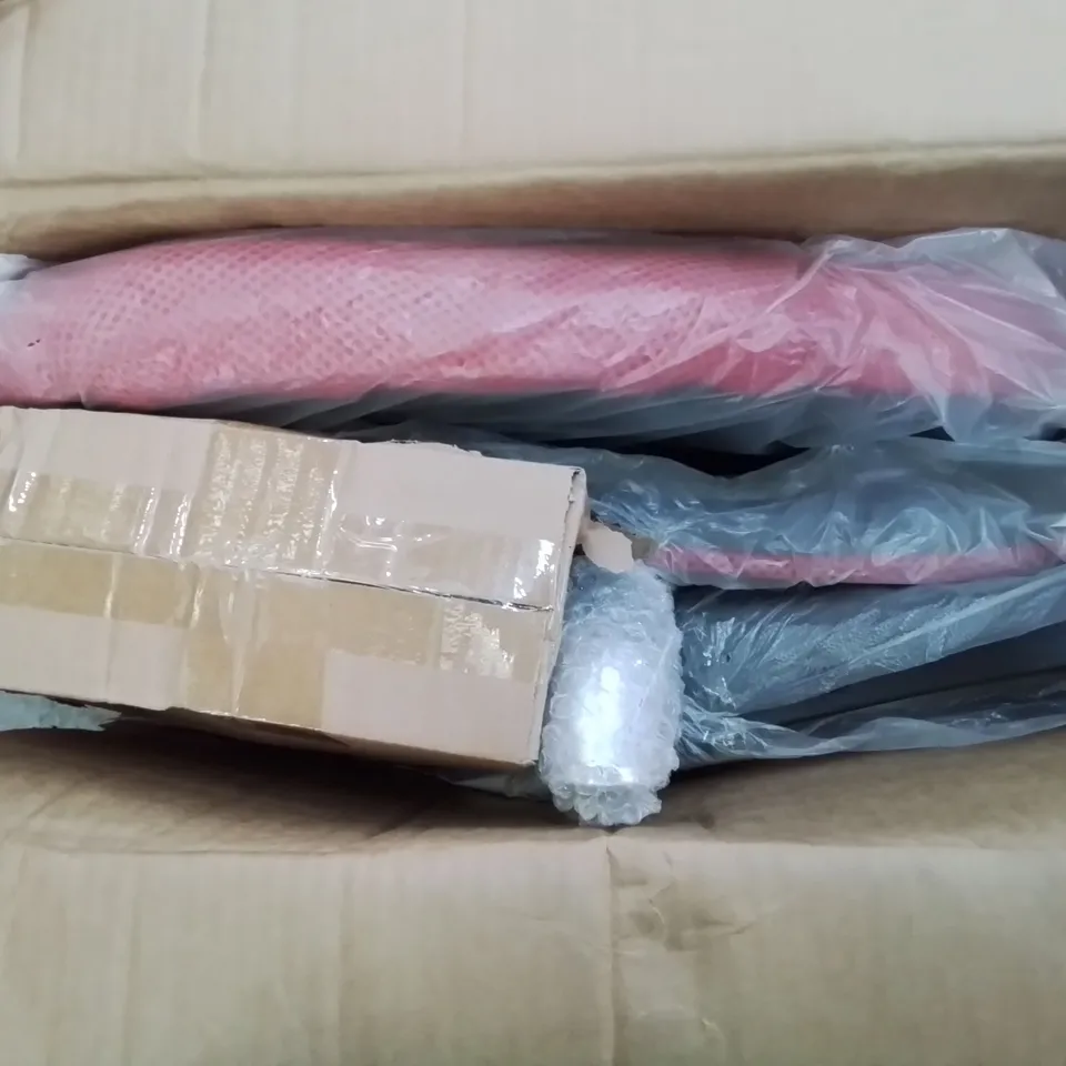 A BOXED RED CUSHIONED MESH OFFICE SWIVEL CHAIR