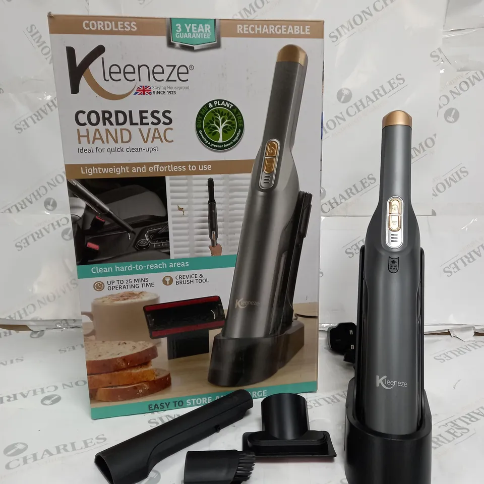 BOXED KLEENEZE CORDLESS HAND VAC