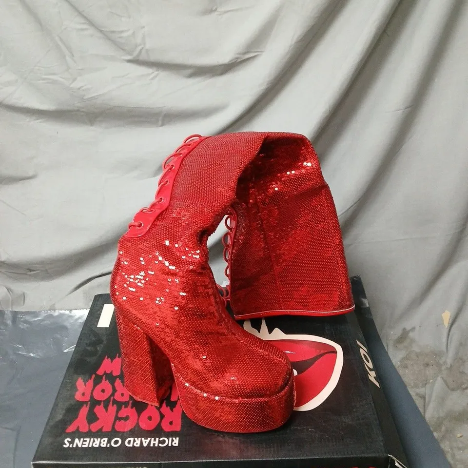 KOI ROCKY HORROR SHOW CREATURE OF THE NIGHT LONG RED SEQUIN BOOTS BOXED SIZE 3
