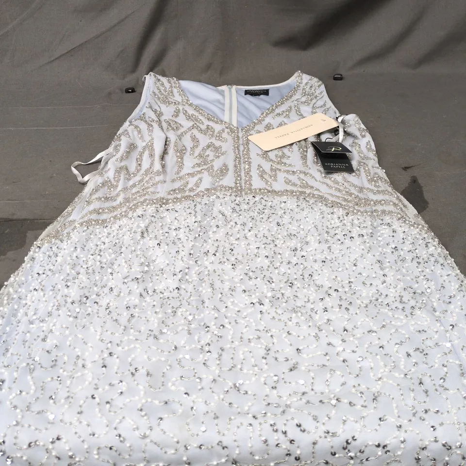 ADRIANNA PAPELL BEADED SHORT DRESS – SERENITY, UK SIZE 16