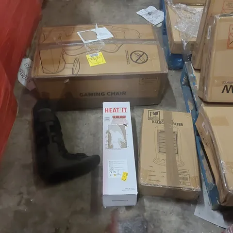 PALLET OF ASSORTED HOUSEHOLD GOODS AND PRODUCTS TO INCLUDE: GAMING CHAIR, ELECTRIC FLOOR HEATING, ANKLE SPLINT, HALOGEN HEATER ECT