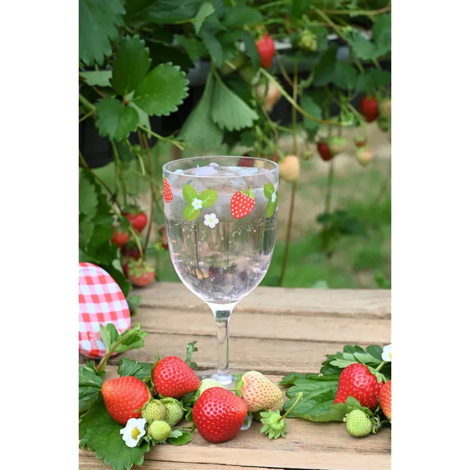 BOXED STRAWBERRIES & CREAM DECORATED 350ML PICNIC WINE GLASS