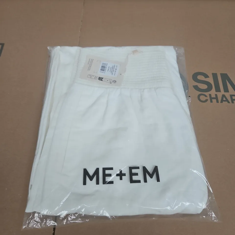 ME+EM CREASE-LESS LINEN SHIRRED WAIST CULOTTE - UK 10, US 6, EU 38 - SOFT WHITE