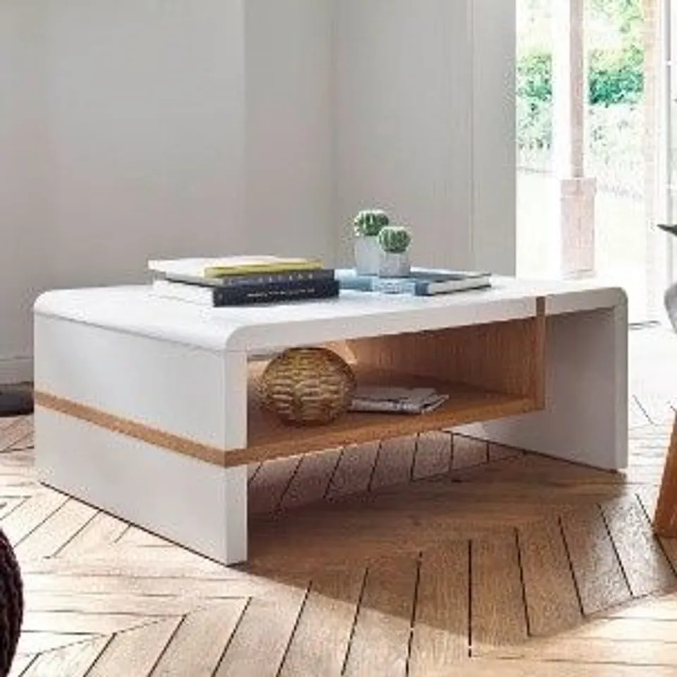 BOXED ROBELA COFFEE TABLE - MATT WHITE / KNOTTY OAK (1 BOX)