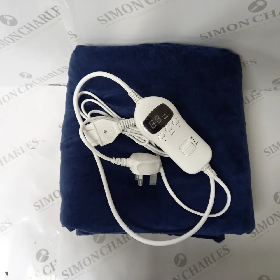 BOXED SUPER POLAR FLEECE 160 X 120CM ELECTRIC BLANKET IN NAVY BLUE 