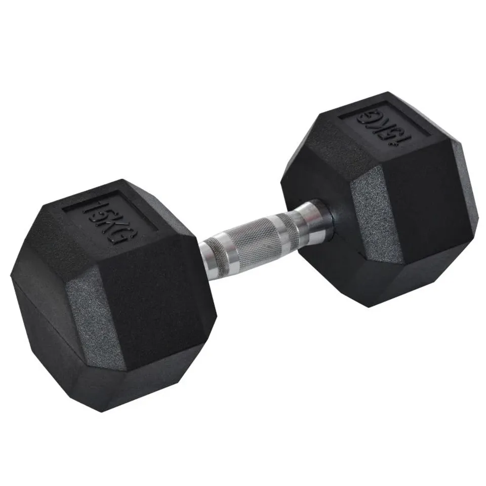 HOMCOM 15KG BOXED SINGLE RUBBER HEX DUMBBELL PORTABLE HAND WEIGHTS DUMBBELL HOME GYM (1 BOX)