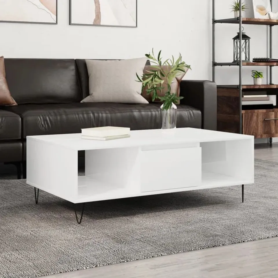 BOXED AYASH 4 LEGS COFFEE TABLE WITH STORAGE - WHITE (1 BOX)