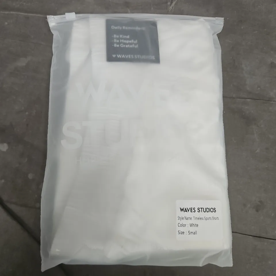 BAGGED WAVES STUDIOS TIMELESS SPORTS SHORTS IN WHITE - SMALL
