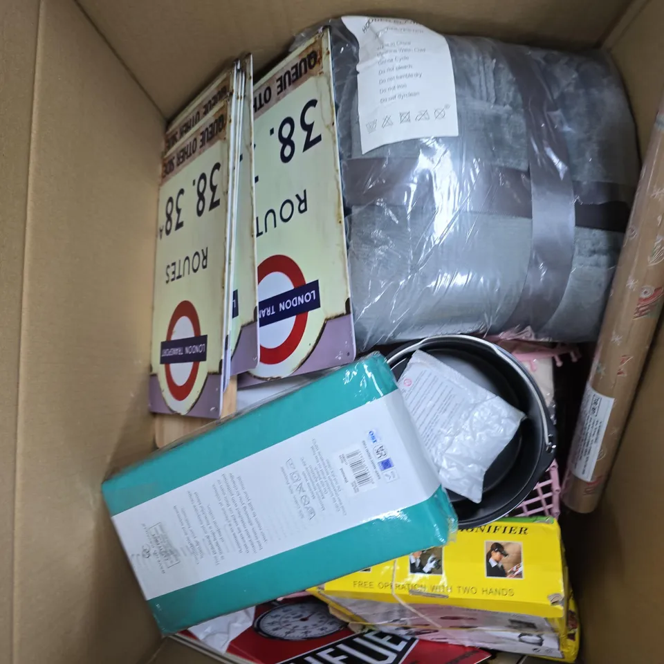 APPROXIMATELY 20 ASSORTED HOUSEHOLD PRODUCTS TO INCLUDE LED HEADBAND MAGNIFIER, DOUBLE BED SHEETS, WALL ART ETC  