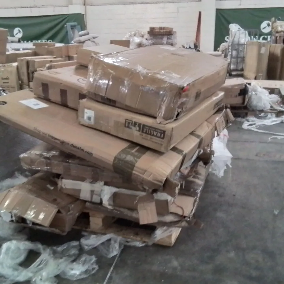 PALLET CONTAINING INCOMPLETE FURNITURE SETS TO INCLUDE;TABLE,CUSHION FOR BAR STOOL,RADIATOR COVER