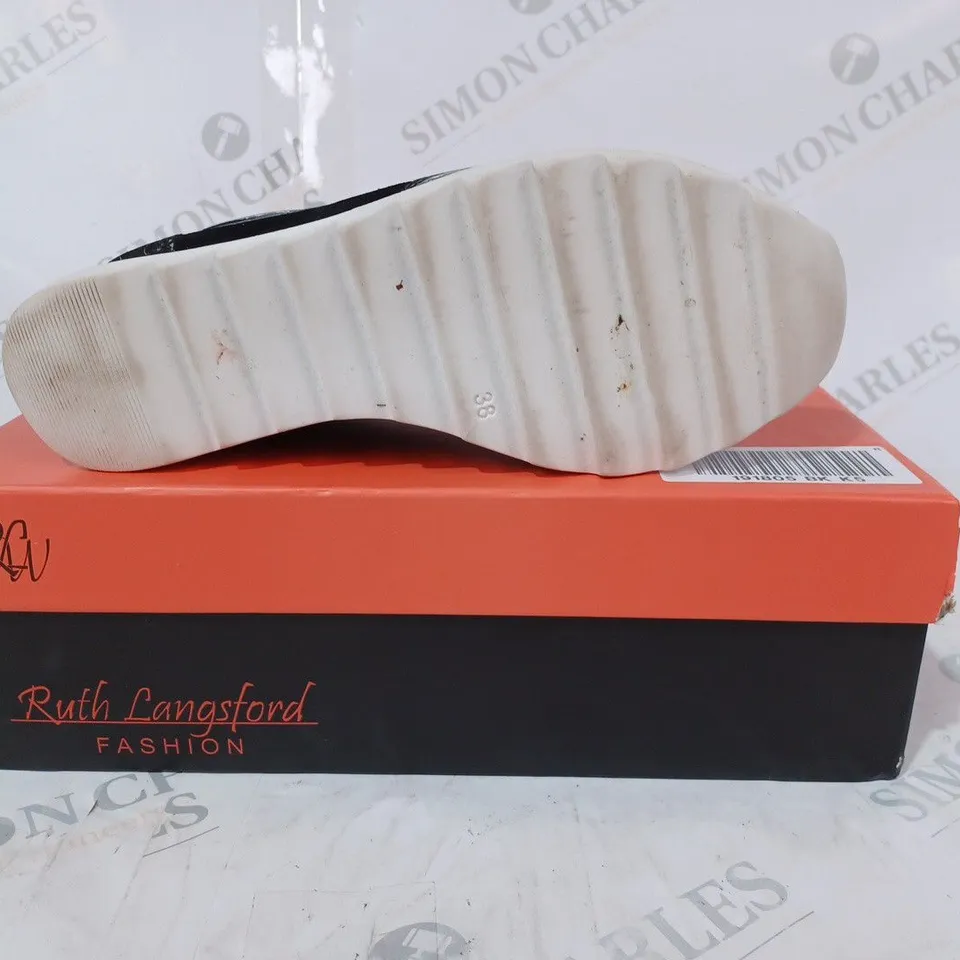 BOXED PAIR OF RUTH LANGSFORD WEDGE TRAINERS IN BLACK SIZE 5