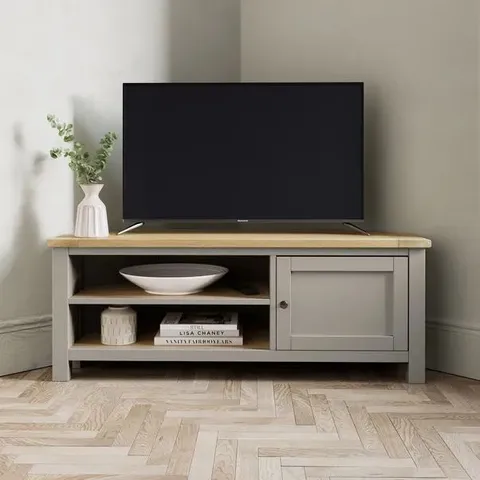 BOXED OLNEY CORNER TV UNIT FOR TVS UP TO 55" - STONE (1 BOX)