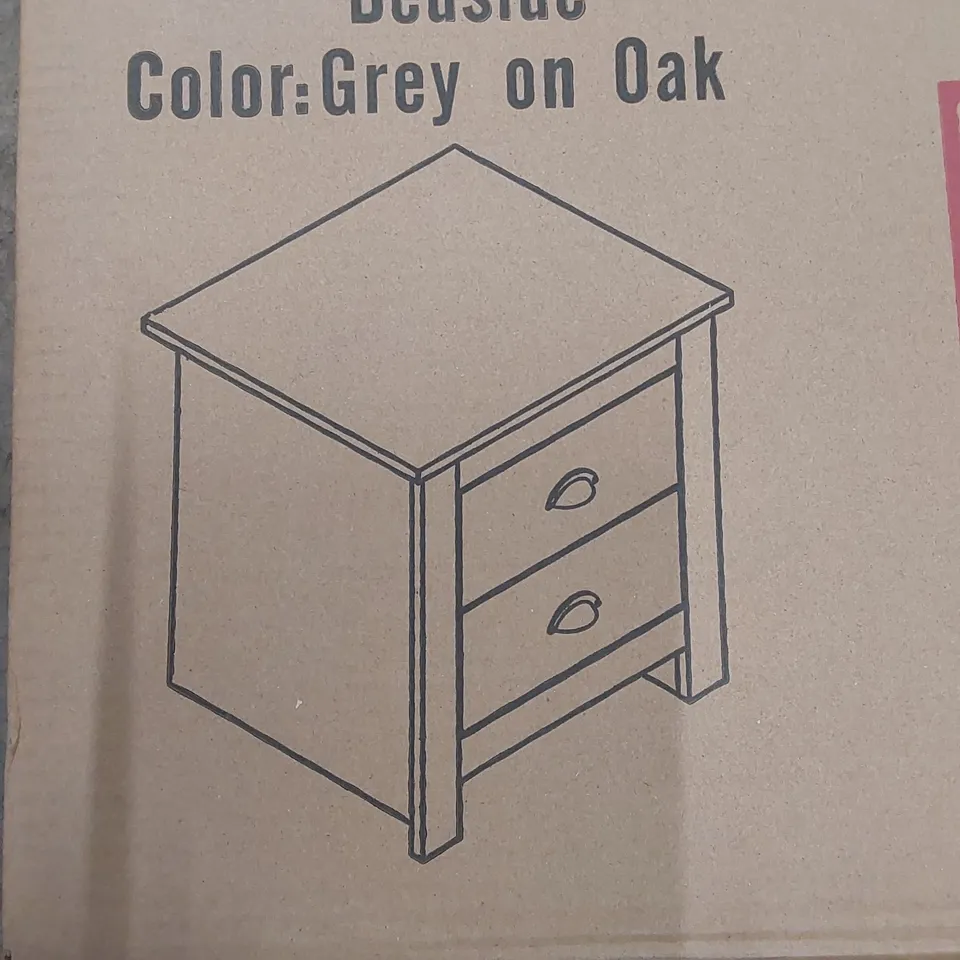 BRAND NEW BOXED 2-DRAWER BEDSIDE TABLE IN GREY/OAK - CC26 (1 BOX)