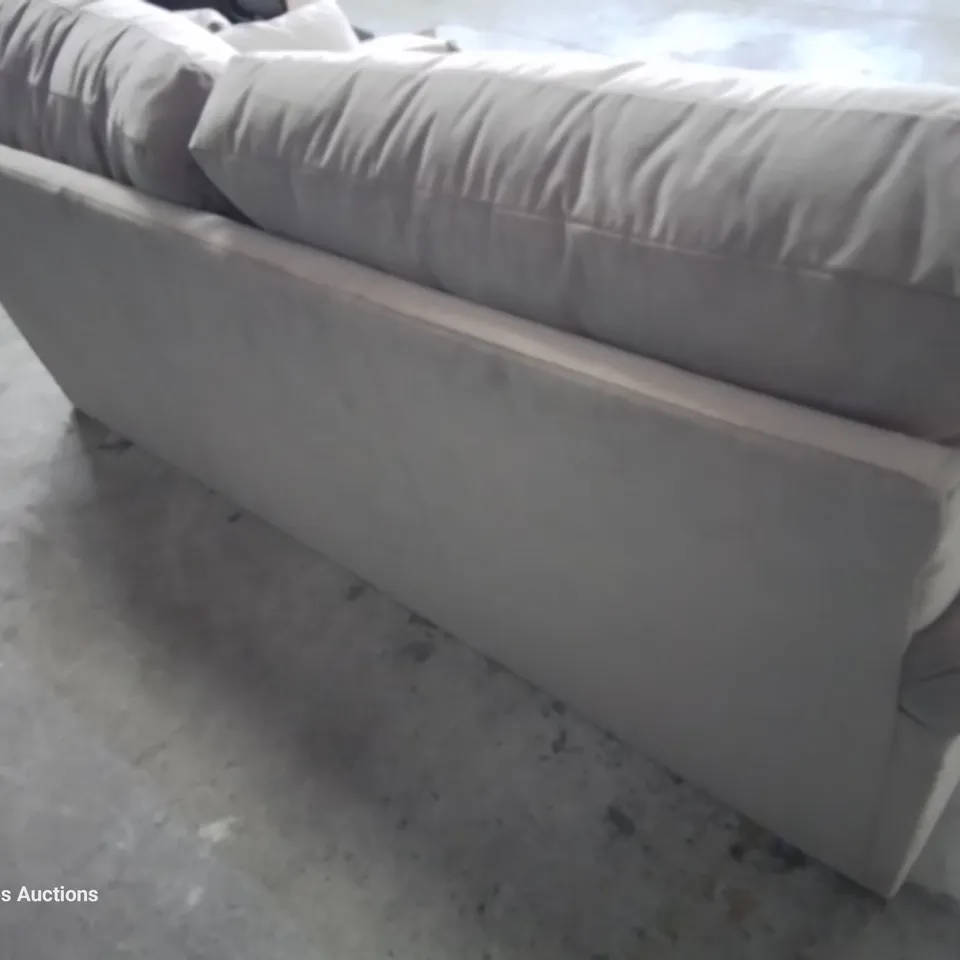 QUALITY DESIGNER THREE SEATER SOFA WITH BOLSTER CUSHIONS FAWN PLUSH FABRIC 