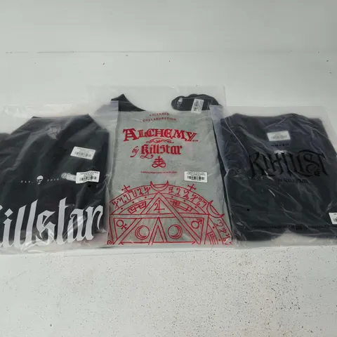 LOT OF APPROXIMATELY 50 BRAND NEW KILLSTAR CLOTHING ITEMS TO INCLUDE ALEXANDRES SHIRTS AND MOON LANDING TEES - VARIOUS SIZES