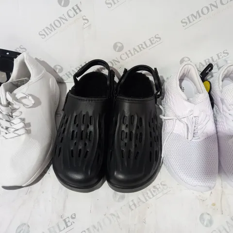 BOX OF APPROXIMATELY 10 ASSORTED PAIRS OF SHOES AND FOOTWEAR ITEMS IN VARIOUS STYLES AND SIZES TO INCLUDE PRIMARK, ETC