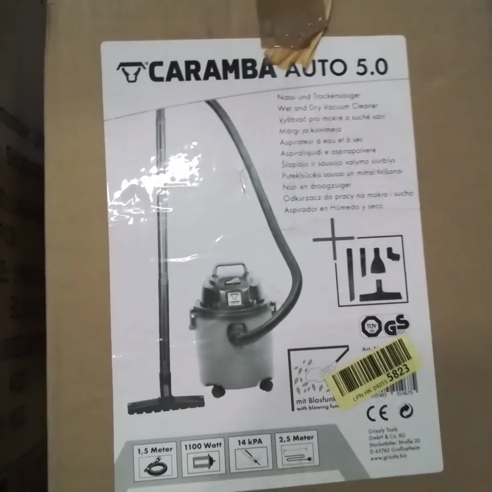 PALLET OF ASSORTED ITEMS TO INCLUDE, BOXED LIFE SUITCASE, PARASOL, CARAMBA AUTO 5.0 WET & DRY VACUUM CLEANER, MICROFIBRE CLOTHS,