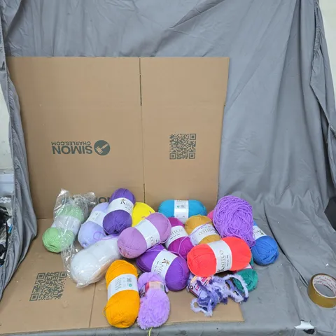 BOX OF APPROXIMATELY 25 BALLS OF YARN 