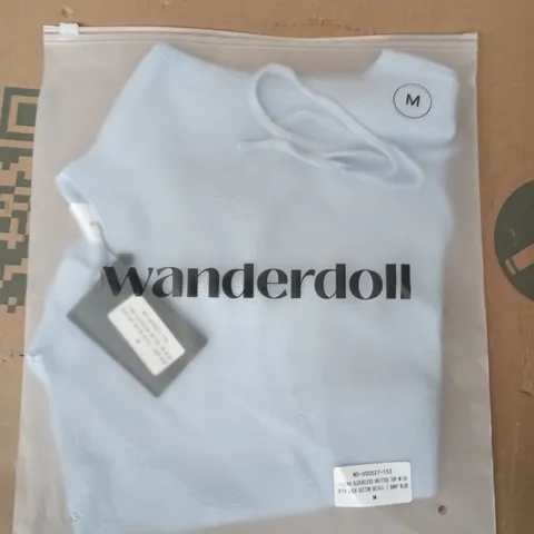 BAGGED WANDERDOLL SIENNA SLEEVELESS KNITTED TOP WITH OPEN BACK BUTTON DETAIL IN BABY BLUE SIZE MEDIUM