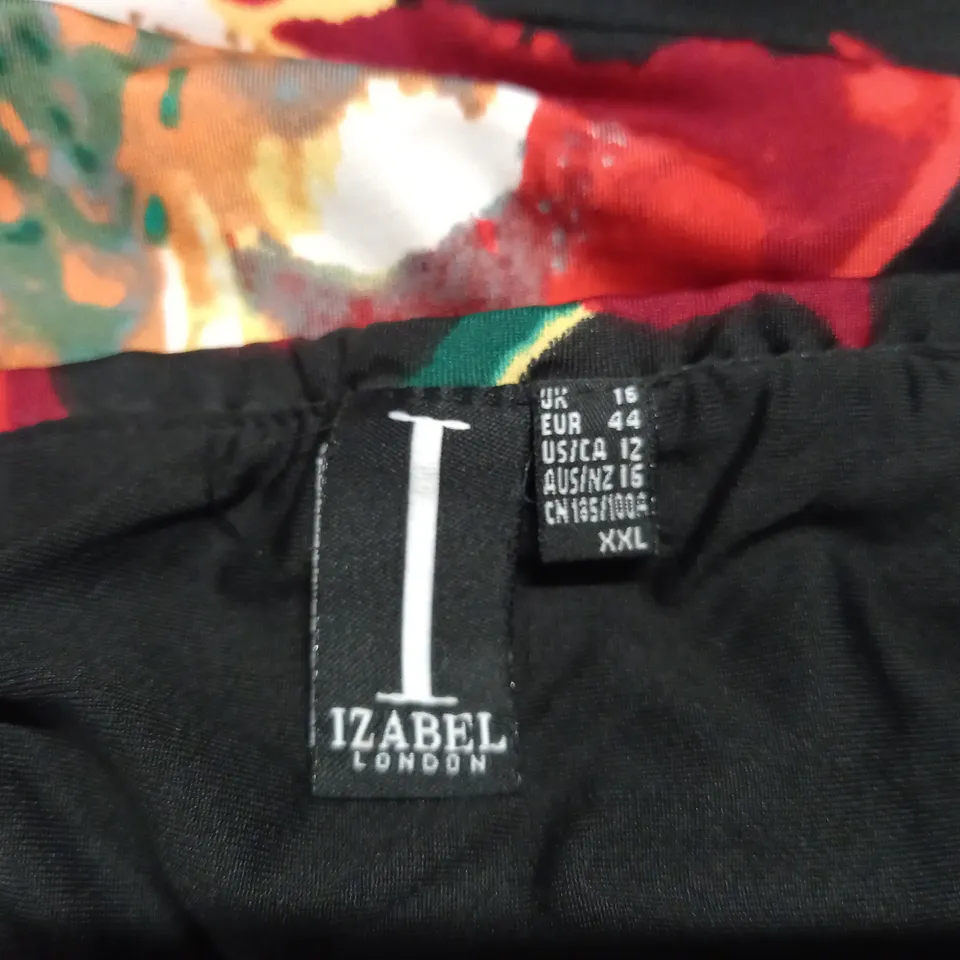 IZABEL LONDON BLACK WITH FLOWER DETAIL DESIGNER DRESS - SIZE 16